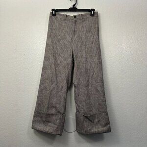 Sea New York Houndstooth Wide Leg Cuffed Cropped Trouser Pants Wool Blend